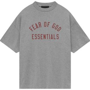 Grey Fear of God Essentials Red Logo T-shirt